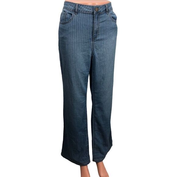 Logo by Lori Goldstein Jeans Womens Size 10 Blue Striped Denim Mid Rise Flare - Picture 3 of 15